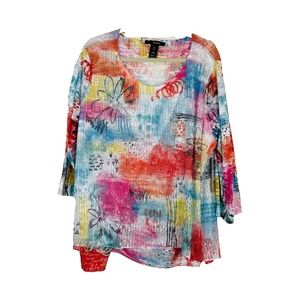 NEW‎ Ali Miles Womens Artsy Layered Shirt Top Size 2X Floral Cotton Open Knit